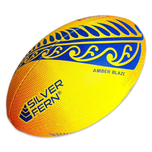 Amber Blaze Yellow and Orange Touch Rugby Ball White Background