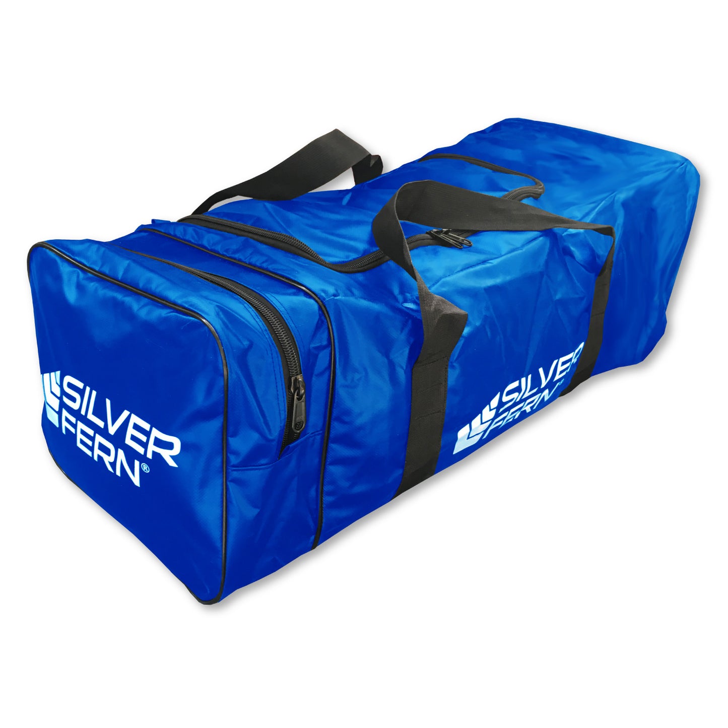 Silver Fern blue PVC gear bag size large w/ end pocket, white background, product showcase