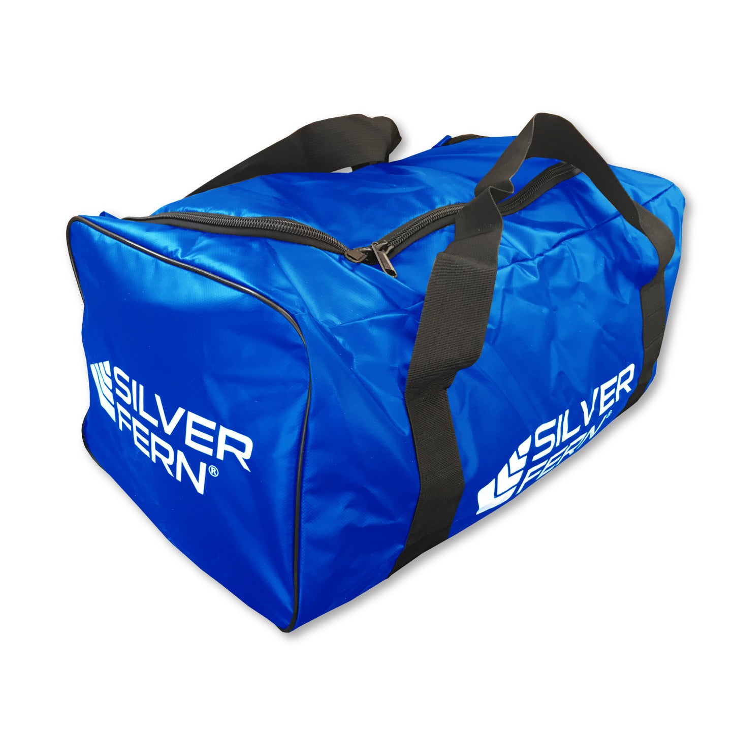 Silver Fern blue PVC gear bag size medium, white background, product showcase