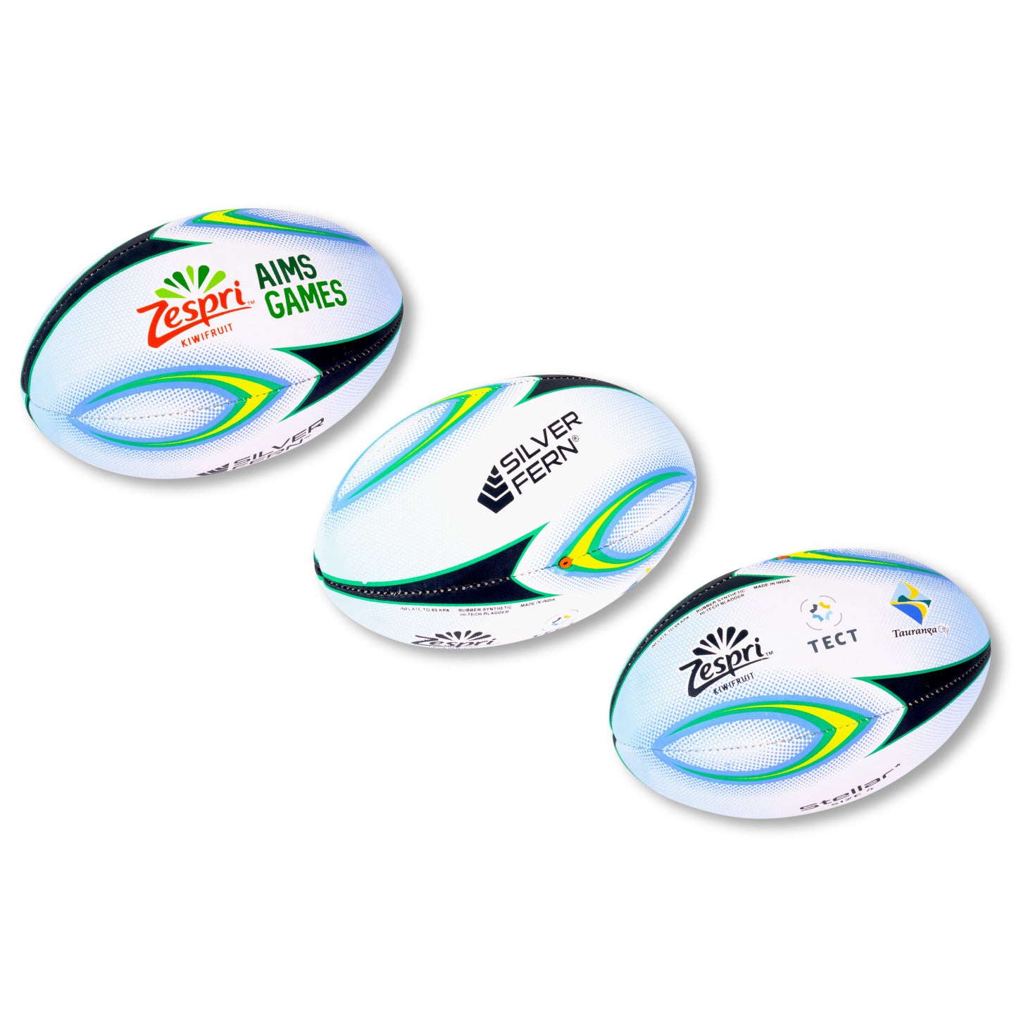 Silver Fern custom rugby balls banner, Zespri AIMS Games showcase