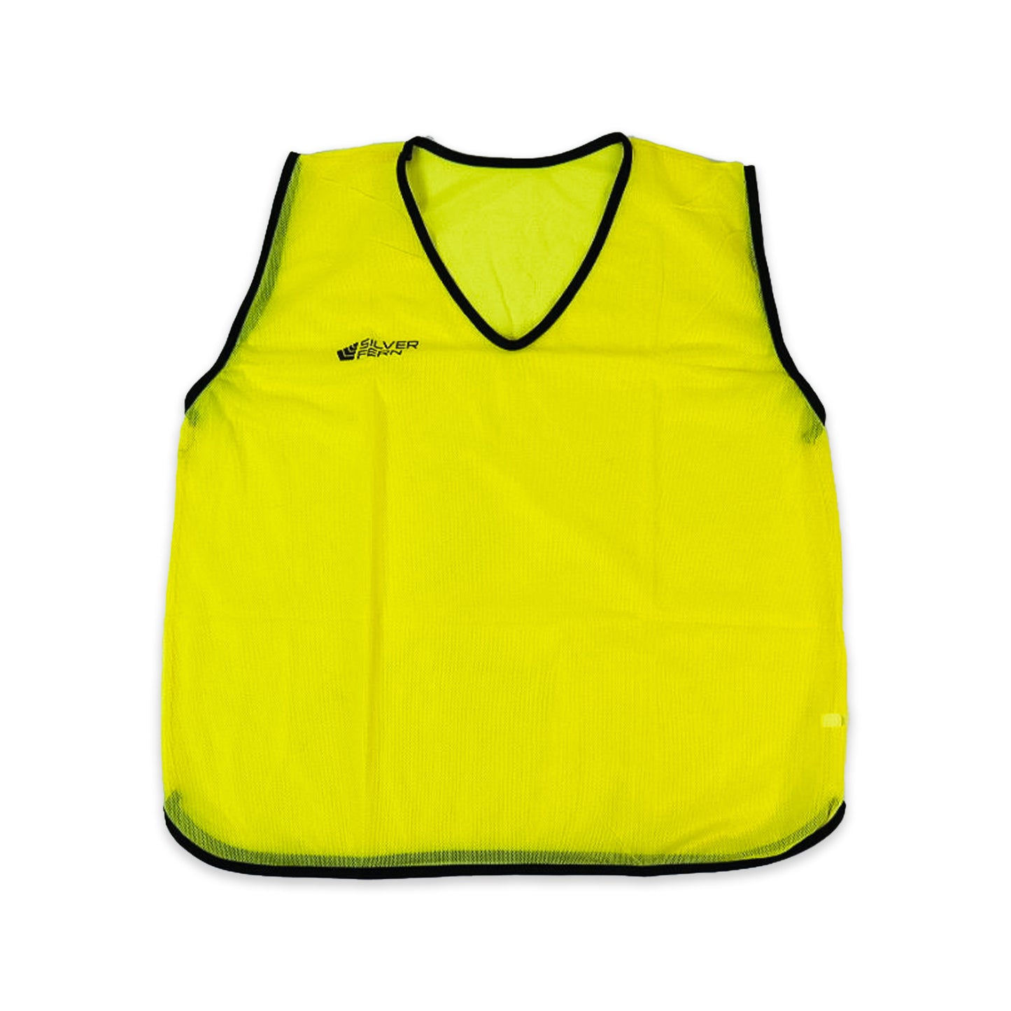 Yellow training bib with black trim on a white background