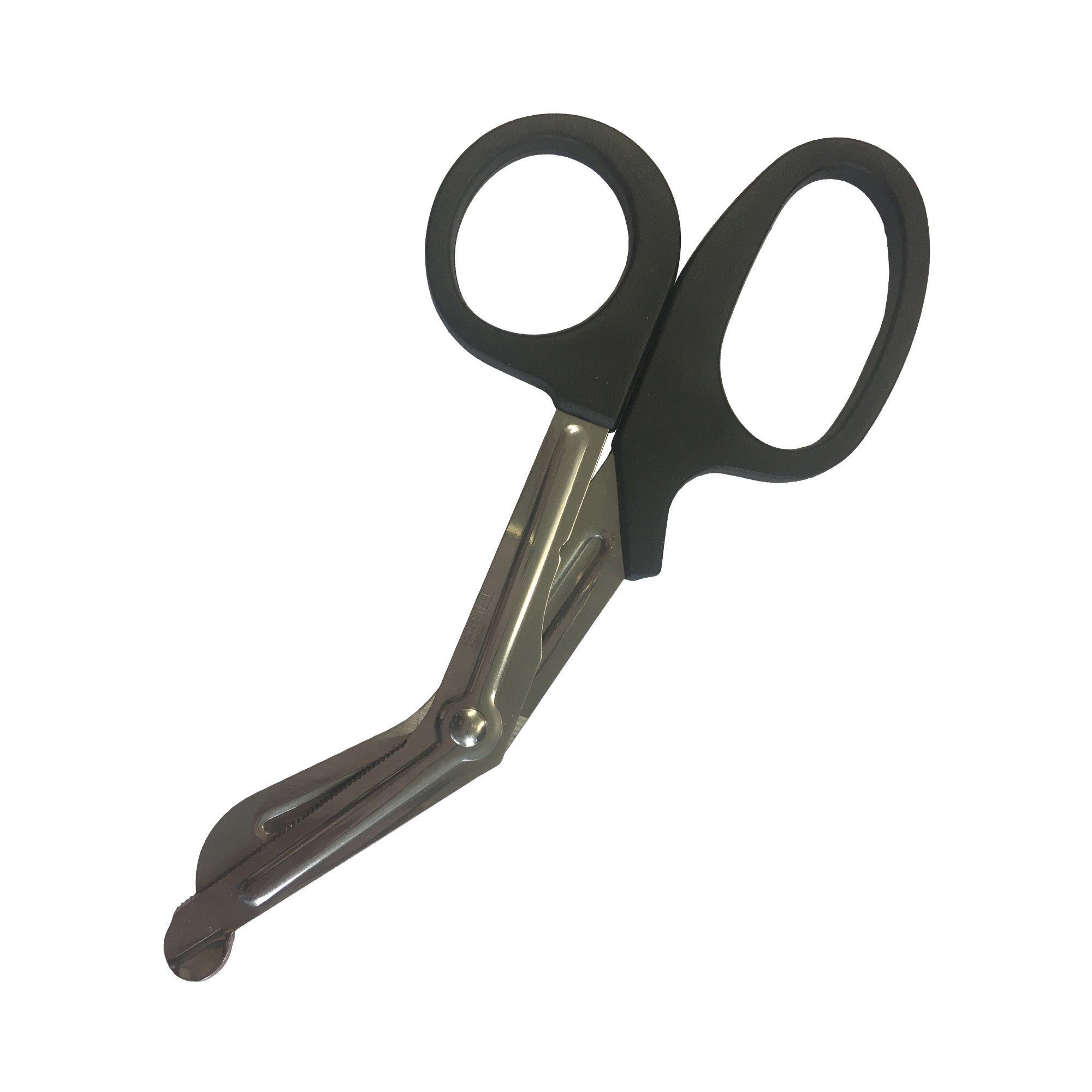 Pair of black-handled scissors on a white background