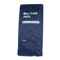 Navy blue hot/cold pack with white text on a white background