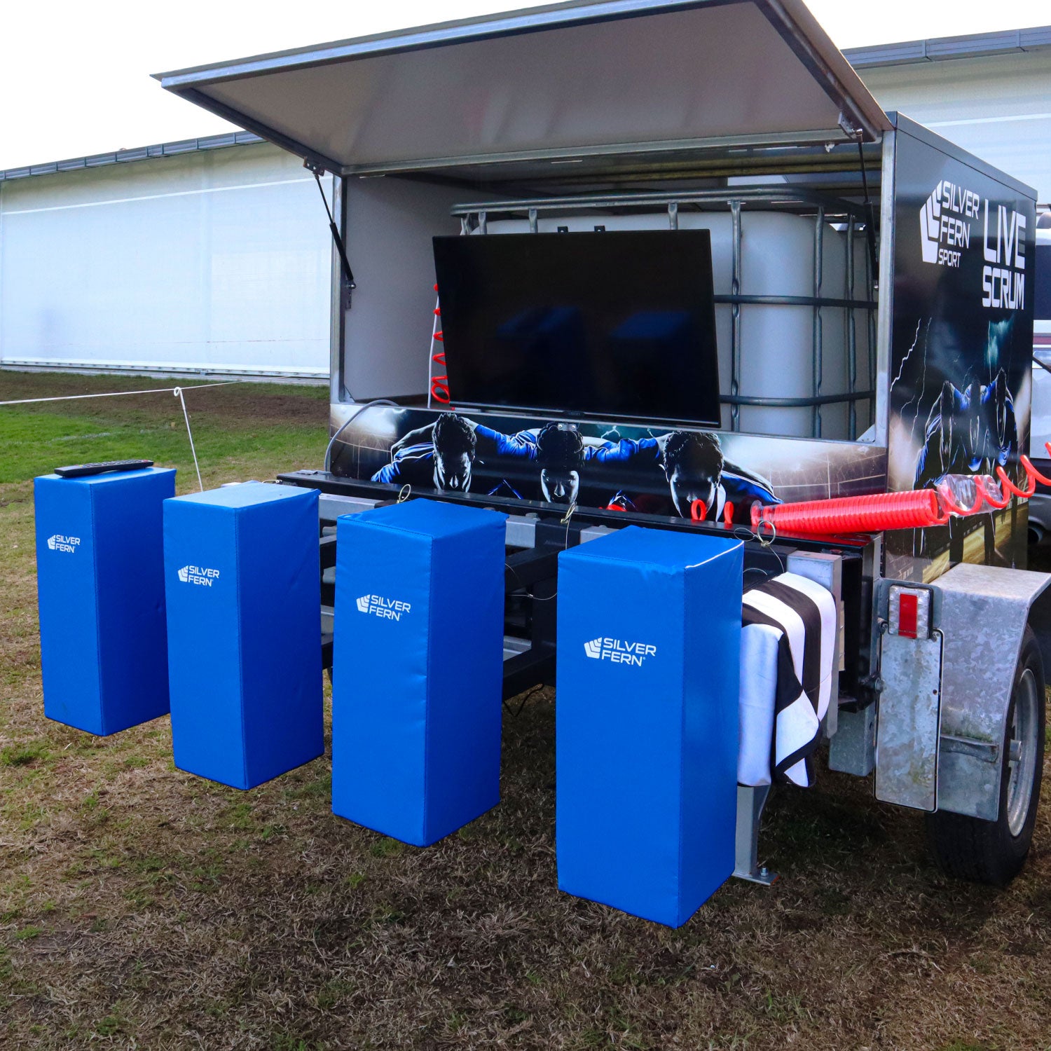 Silver Fern Live Scrum Machine attached to a Trailer.