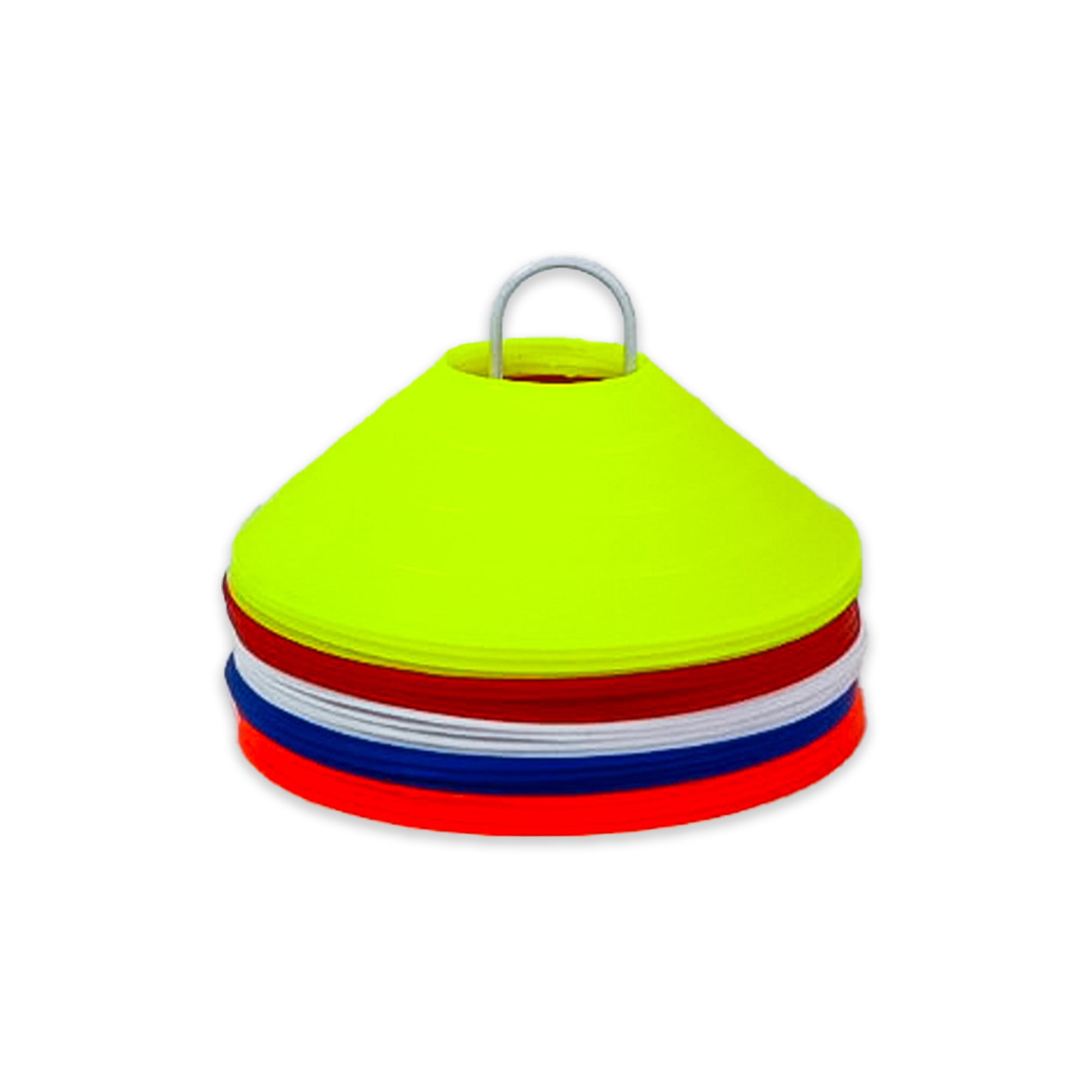 Set of colorful traffic cones on a white background