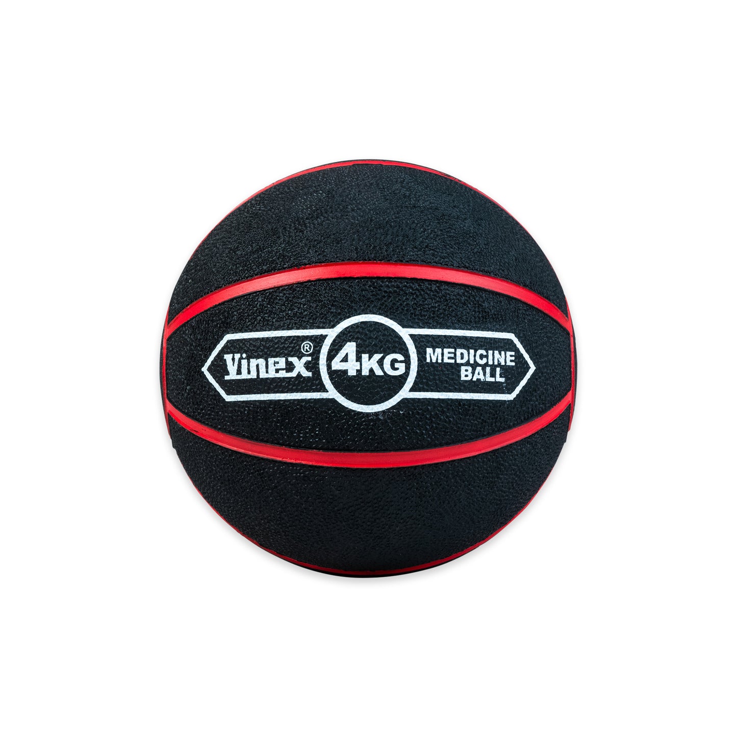 Black and red medicine ball with 'Vinex' branding on a white background