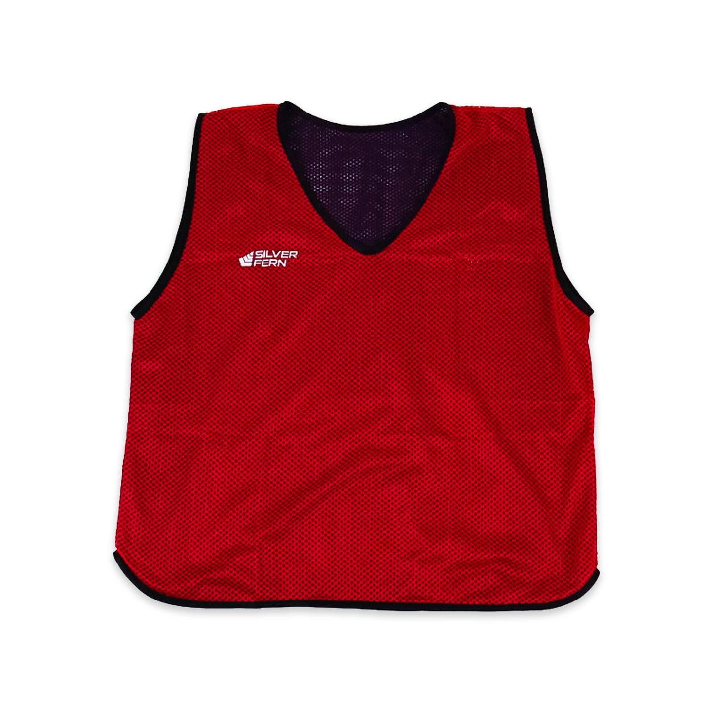 Red sports vest with black trim on a white background