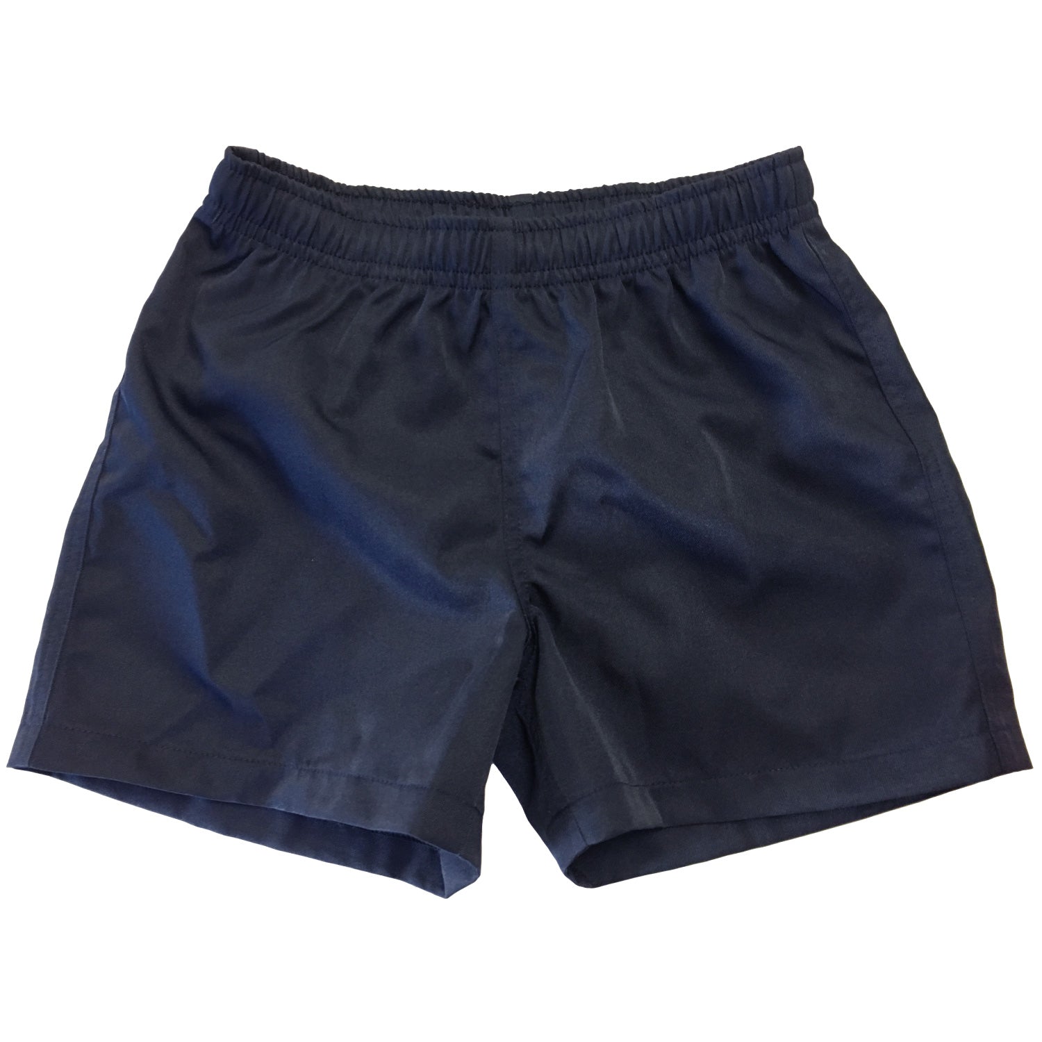 Silver Fern Navy Blue Rugby Shorts. Laying Flat. White Background.