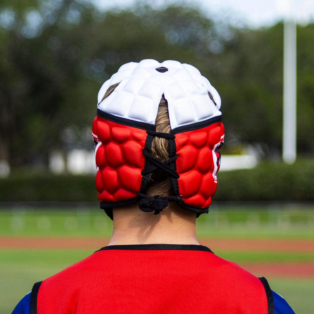 Official NRL Headgear, St. George Illawarra Dragons, lifestyle image, back.