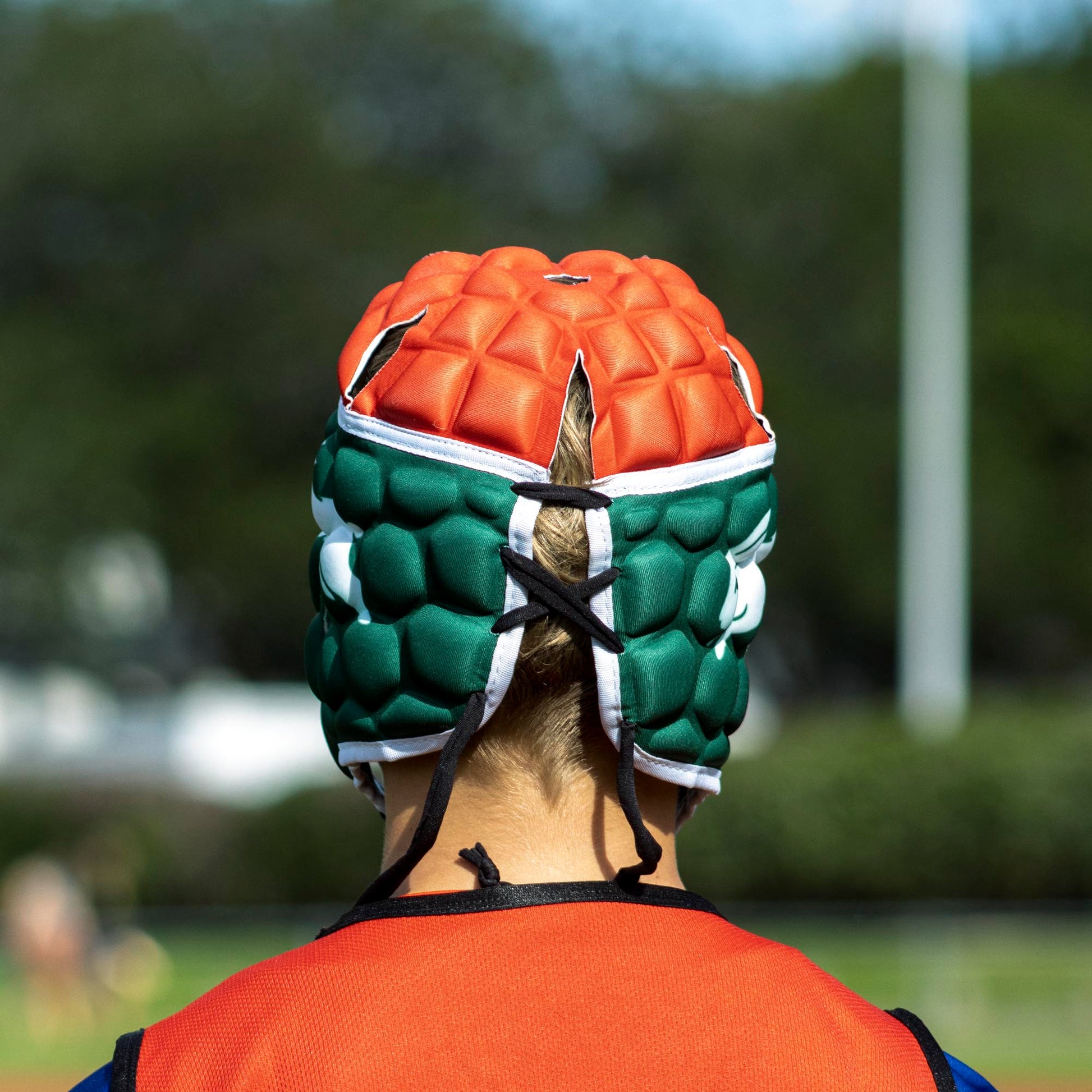 Official NRL Headgear, South Sydney Rabbitohs, lifestyle image, back.