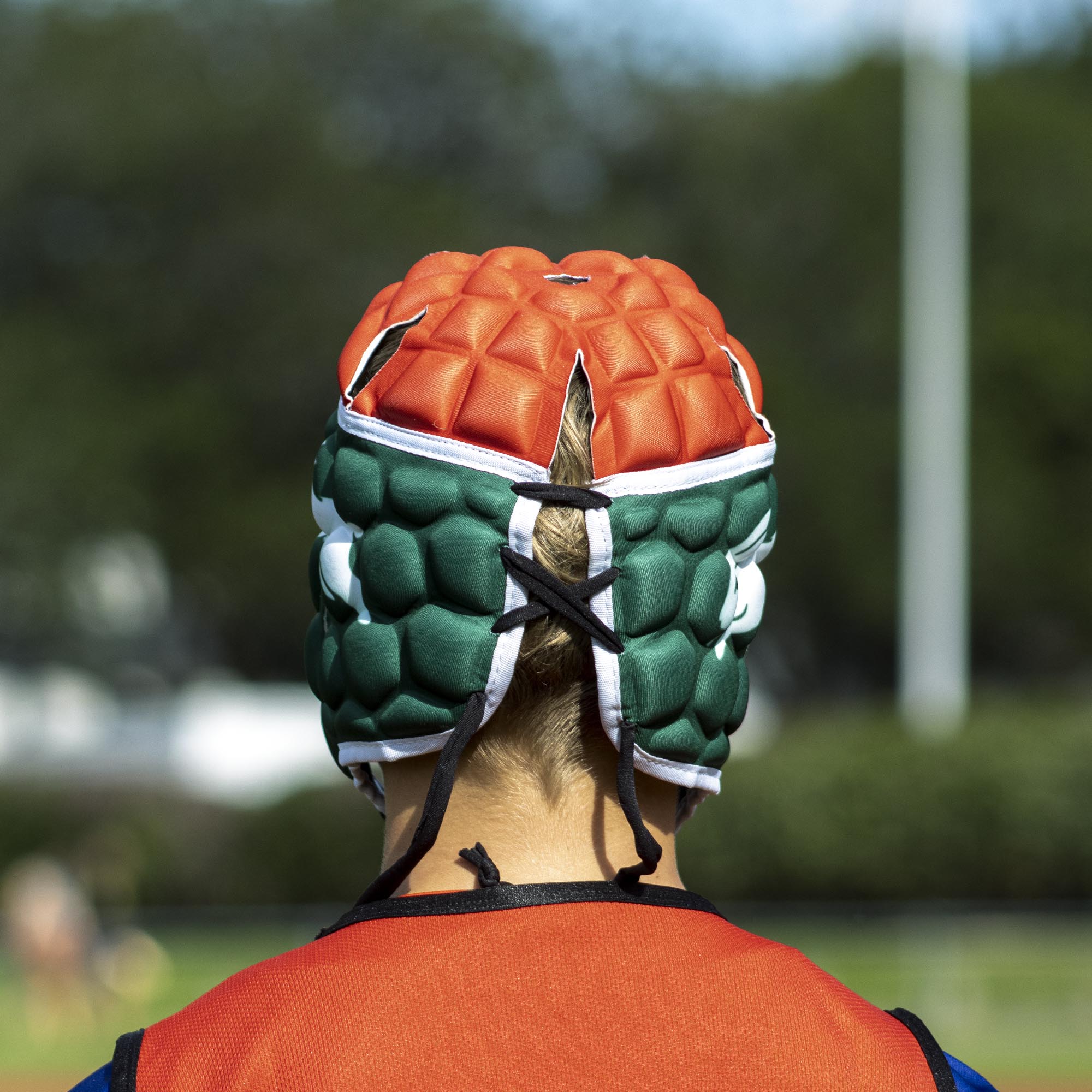 Official NRL Headgear, South Sydney Rabbitohs, lifestyle image, back.