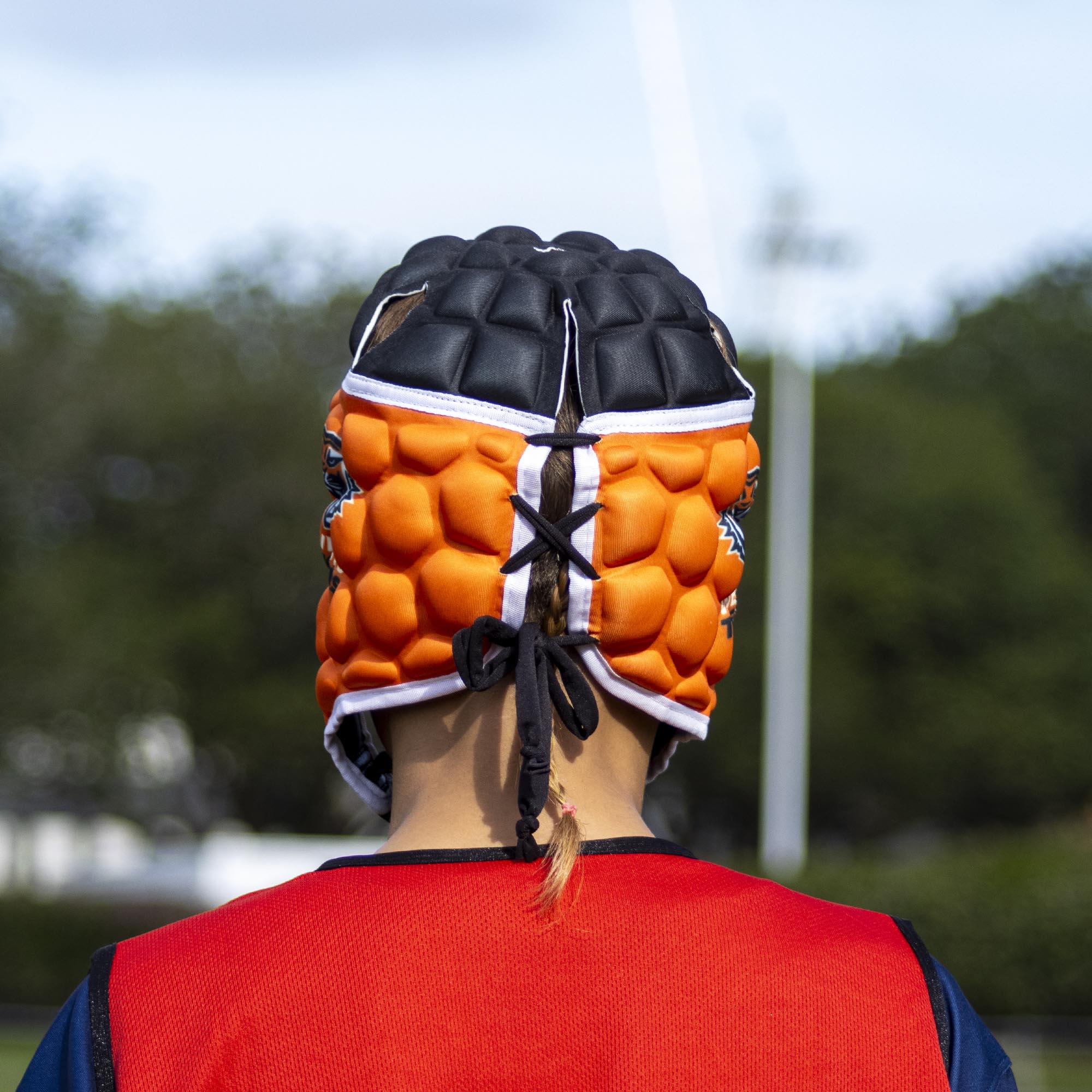 Official NRL Headgear, Wests Tigers, lifestyle image, back.