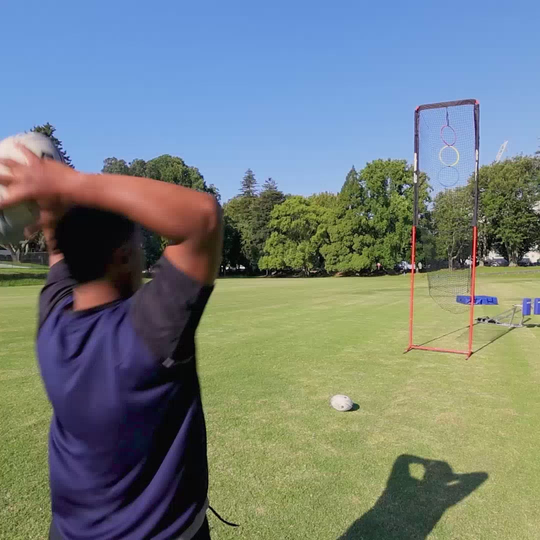 ThrowPro Lineout Throwing Net, player throwing ball at the net, lifestyle video.