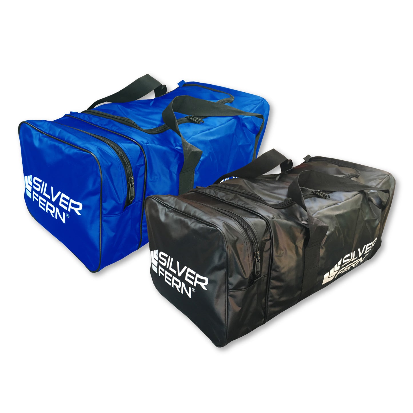 Silver Fern PVC gear bag size medium w/ end pocket both colours side by side, white background, product showcase