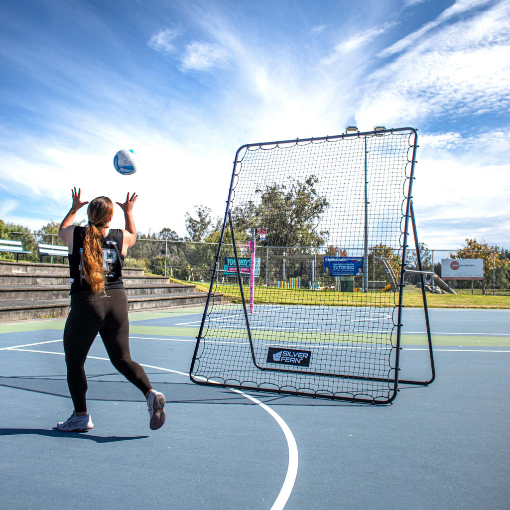 Netball Count Stand Ultimate Pack - Netball Stand + Rebounder Net – Silver Fern