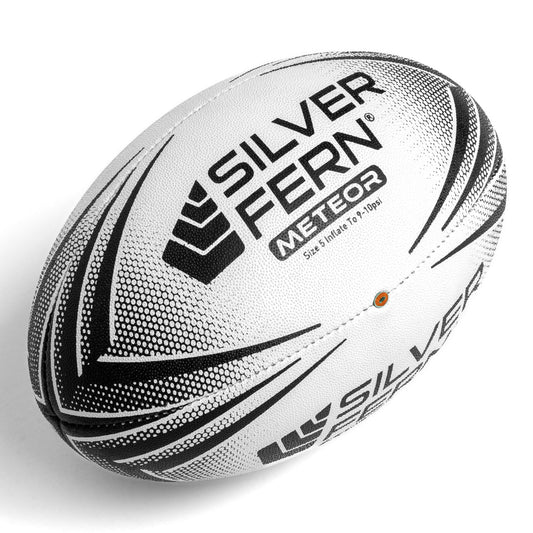 Silver Fern Rugby Match Ball Meteor Size 5, white background