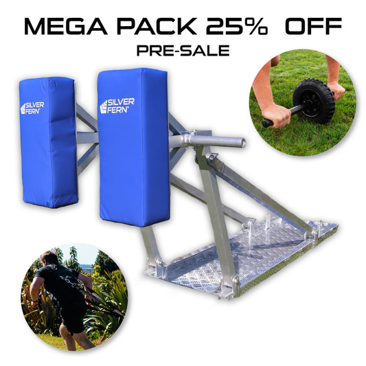 Pre-sale, Rugby Scrum Sled Mega Pack 25%, Includes Ab Roller Wheel, Scrum/Ruck Harness Set, Single-man Scrum Sled.