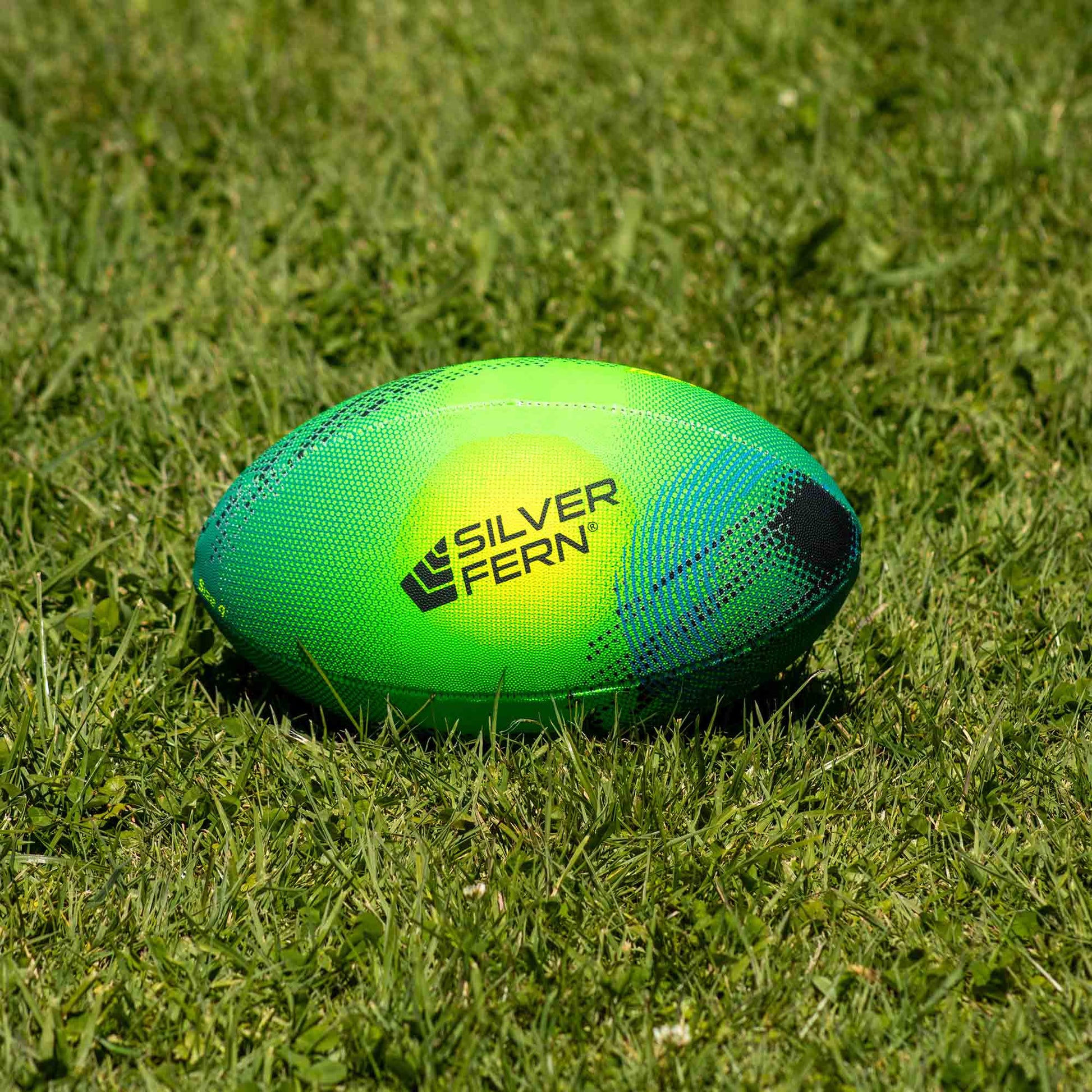 Silver Fern, Rugby Trainer Ball, Size 4, Astro, Green, lifestyle image.