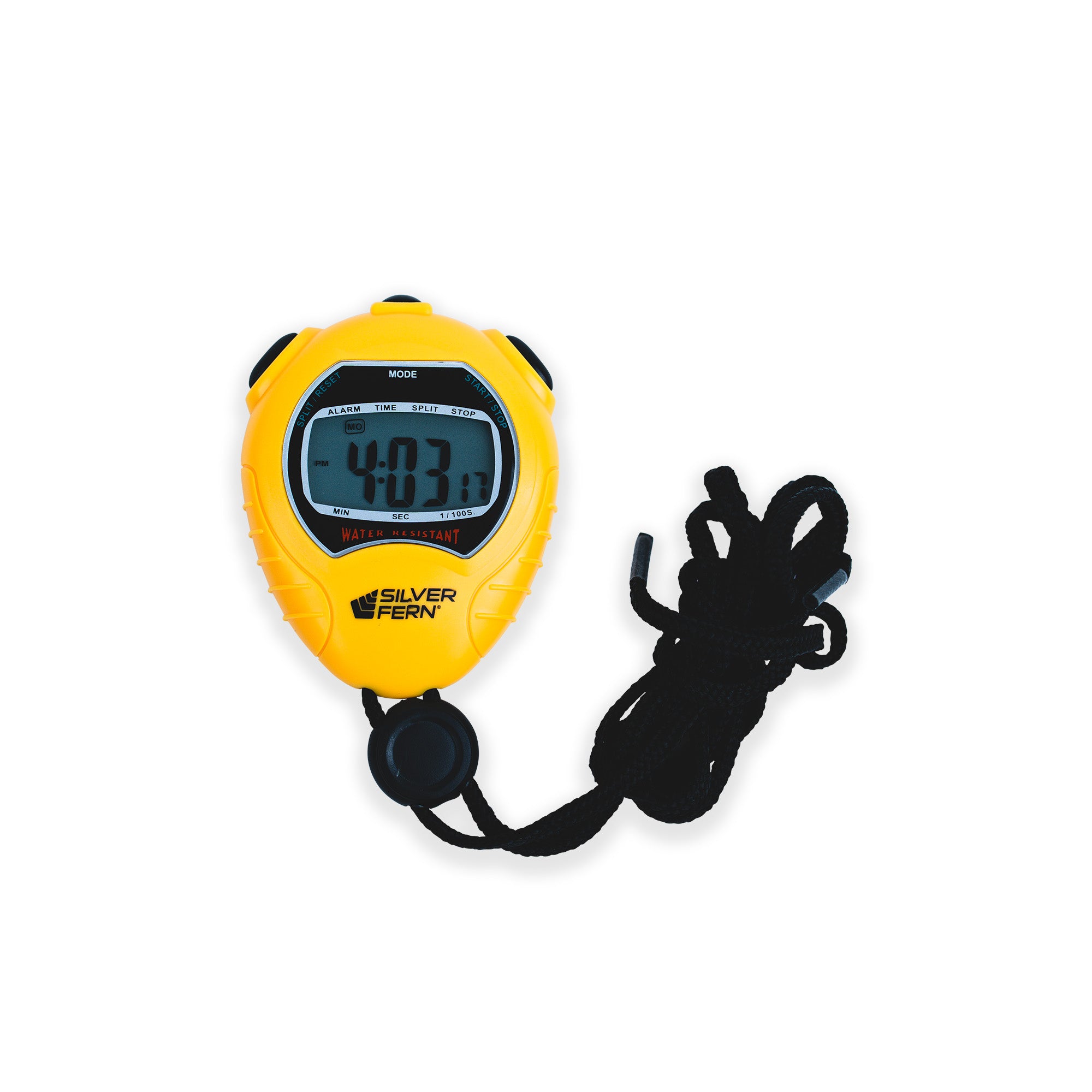 Silver Fern Stop Watch Yellow on White Background