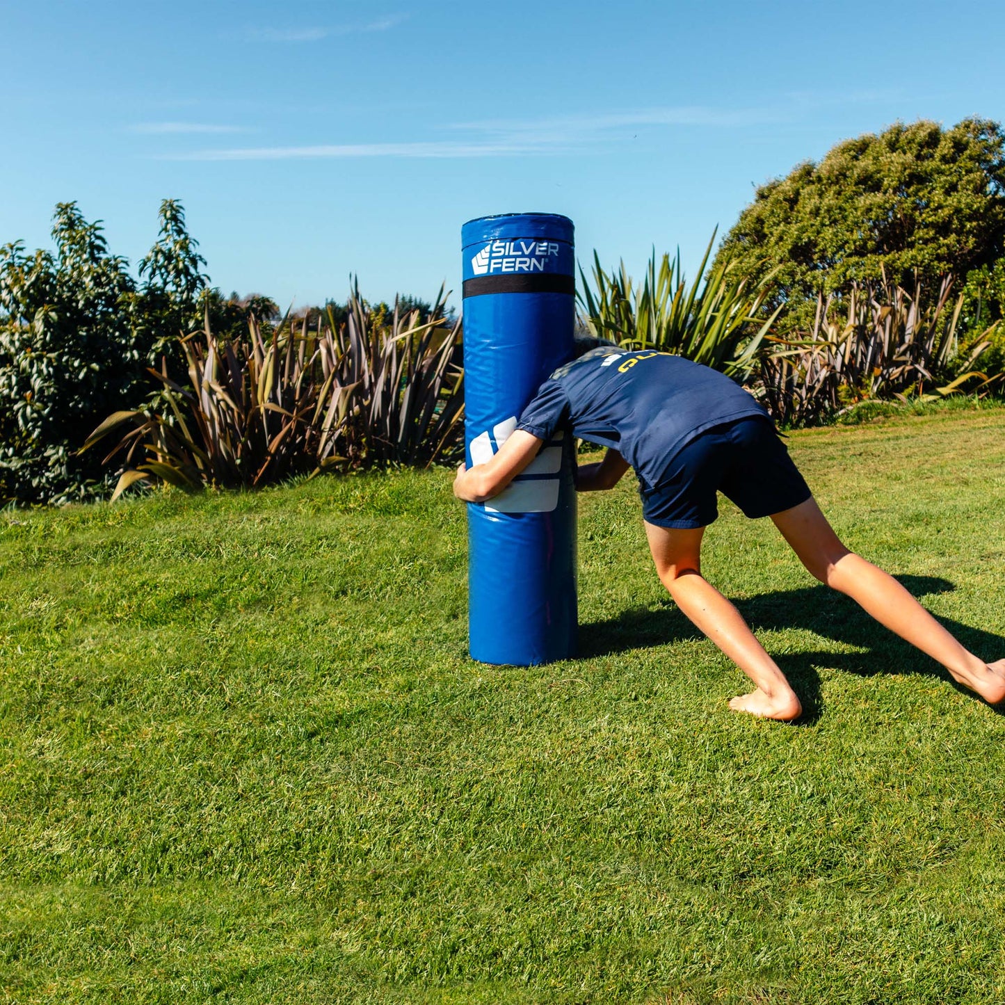 Junior Tackle Bag Backyard Combo, Action Shot, kid tackling the junior tackle bag