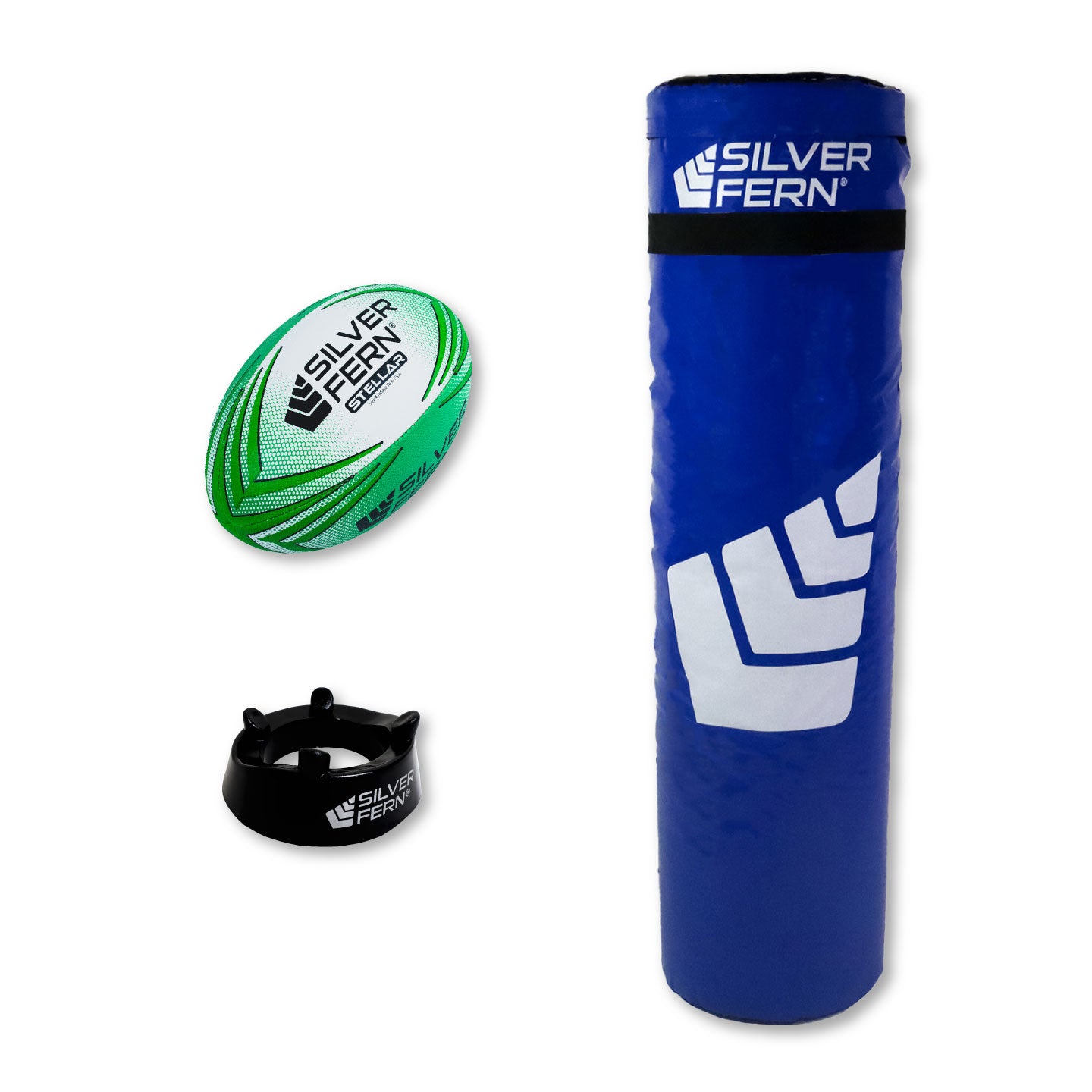 Intermediate Tackle Bag, Backyard Combo, includes 1x Low Kicking Tee and 1x Size 4 Stellar Premium Trainer, white background.