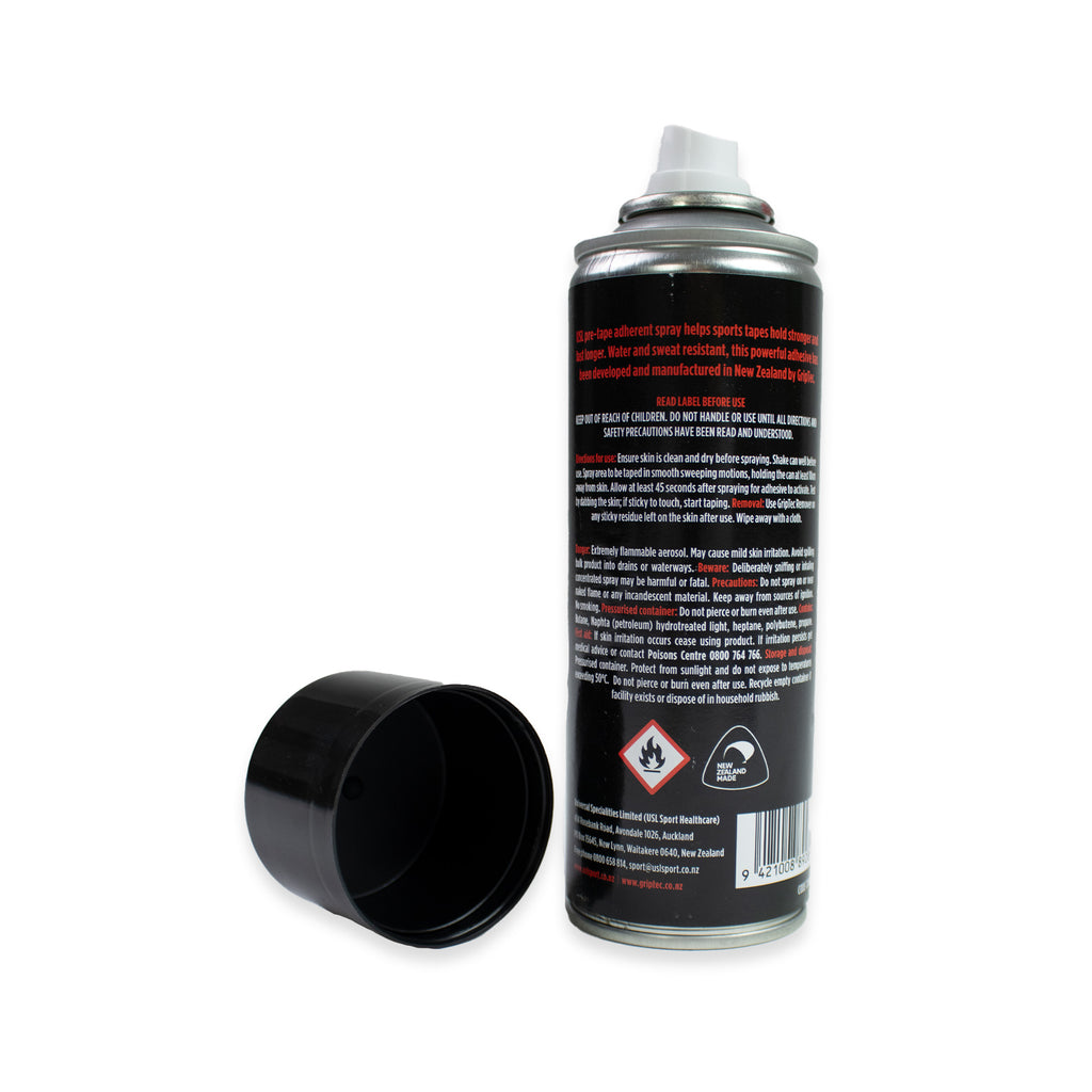 Spray can with black label and open cap on a white background